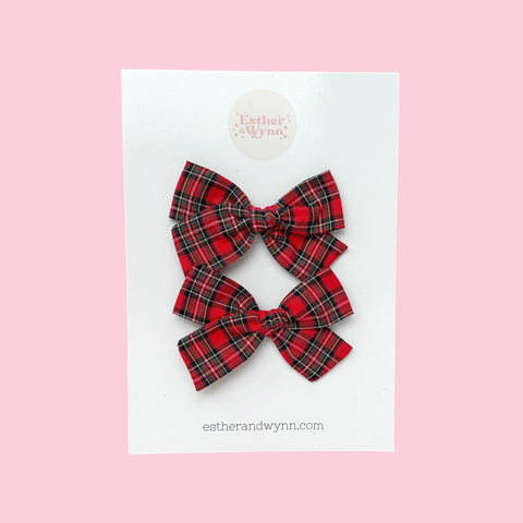 Red Plaid Pigtail Bow Set