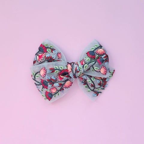 Red & Blue Floral Embroidered Bow