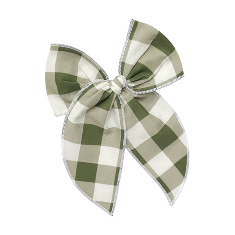 Olive Gingham Fable Bow