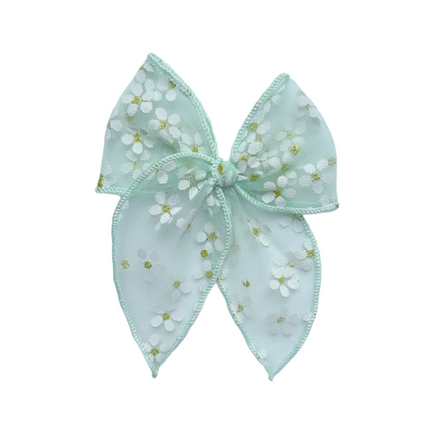 Small Mint Daisy Tulle Fable Bow