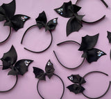 Black Sequin Bat Bow Headband