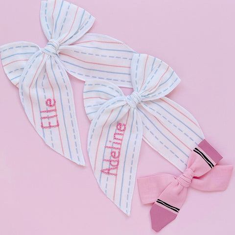 Large Personalized Hand Embroidered Name Bow
