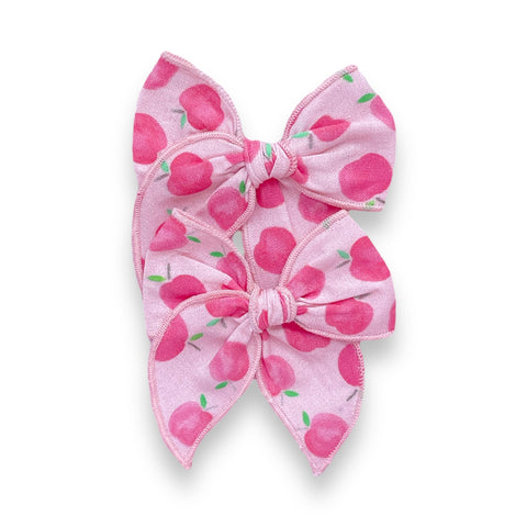 Pink Apple Print Fable Pigtail Bow Set