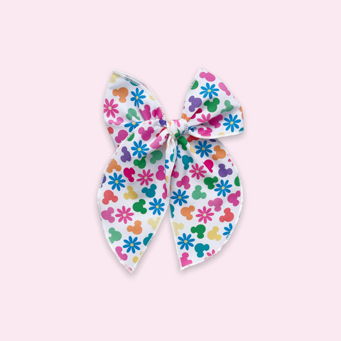 Large Bright Mouse Head Floral Fable Bow
