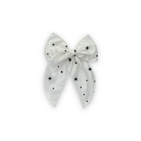 Large White and Black Glitter Star Satin & Tulle Fable Bow