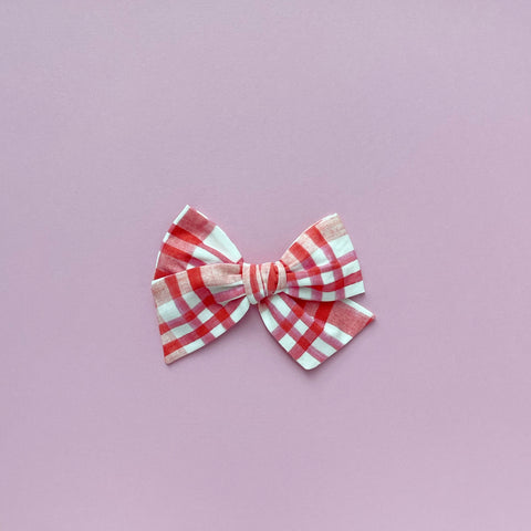 Pink and Red Plaid Pinwheel Fabric Bow