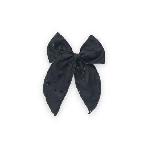 Large Black Glitter Star Satin & Tulle Fable Bow