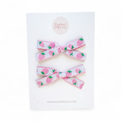 Pink Strawberry Moonstitch Pigtail Bow Set