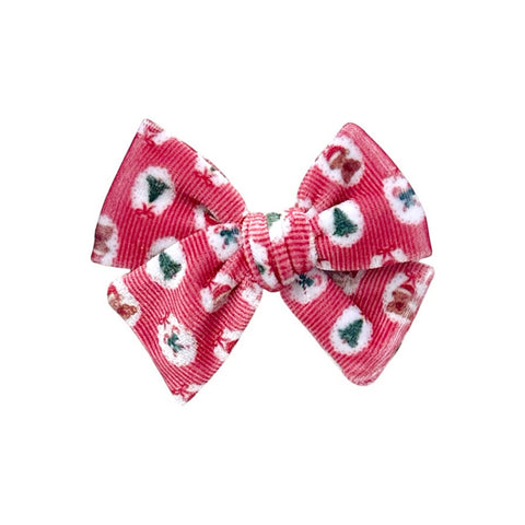 Red Christmas Print Velvet Pinwheel Bow