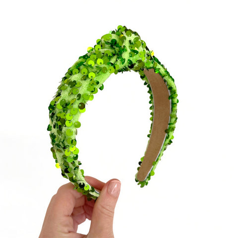 Grinch Green Velvet Sequin Knot Headband