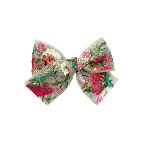 Embroidered Floral Ribbon Bow
