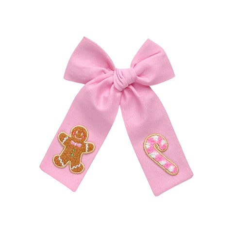 Pink Gingerbread Patch Longtail Bow