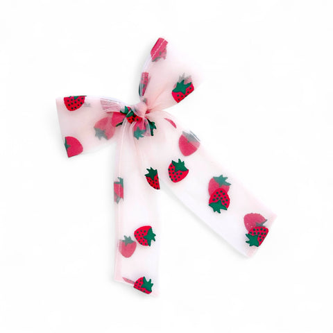 Pink Strawberry Tulle Longtail Bow