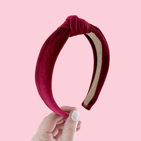 Cranberry Velvet Knot Headband