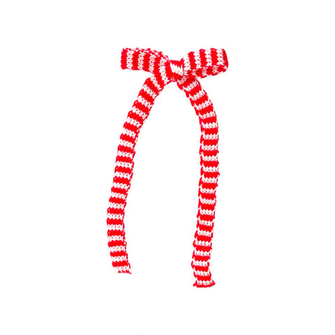Red & White Stripe Knit Longtail Bow