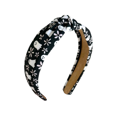 Black Floral Ghost Print Knot Headband