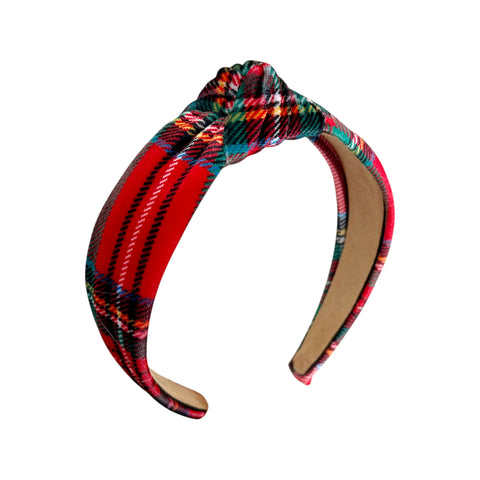 Red Christmas Plaid Velvet Knot Headband