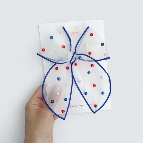 Large Red White & Blue Beaded Fable Bow