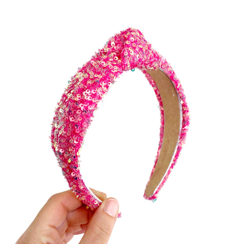 Bright Pink Sequin Knot Headband