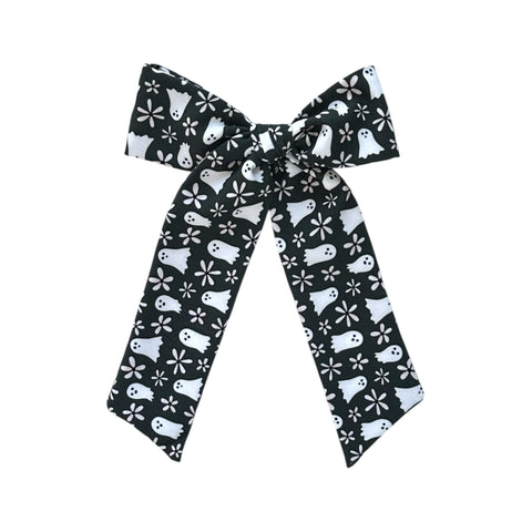 Black Floral Ghost Longtail Bow