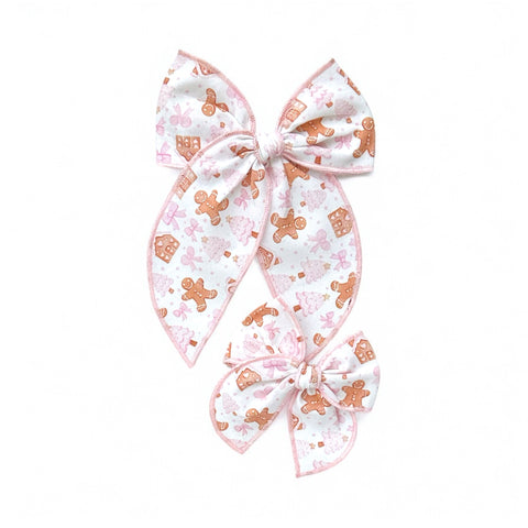 Pink Gingerbread Print Fable Bow