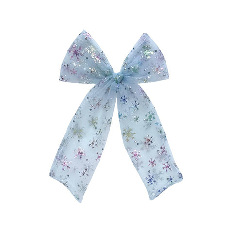 Blue Rainbow Snowflake Tulle Longtail Bow