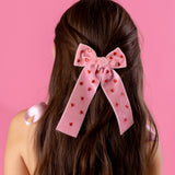 Pink Velvet Heart Gem Longtail Bow