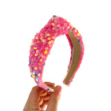 Bright Pink Velvet Sequin Knot Headband