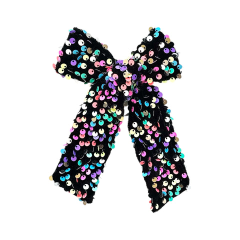 Black Rainbow Velvet Longtail Bow