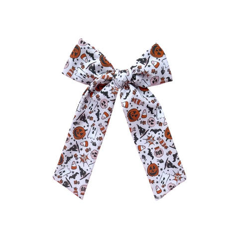Pink Halloween Print Longtail Bow