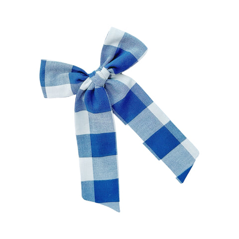 Blue Gingham Longtail Bow