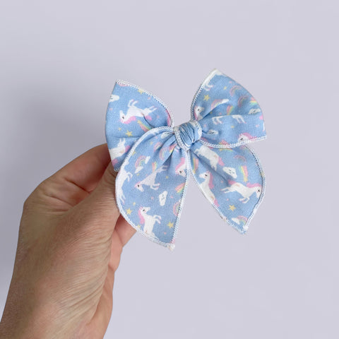 Blue Unicorn Rainbow Small Fable Bow