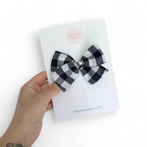 Black & White Buffalo Plaid Pinwheel Bow