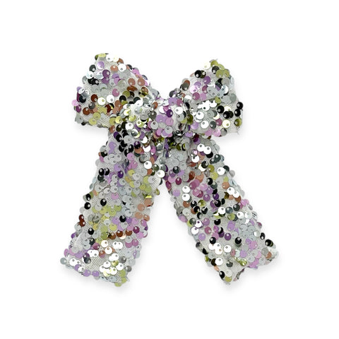 White Mesh Sequin Longtail Bow