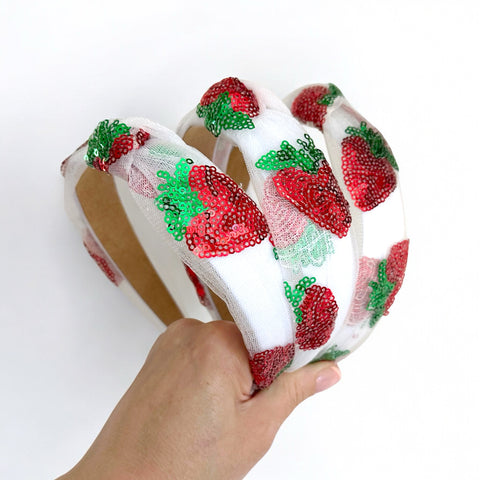 Strawberry Sequin Mesh Knot Headband