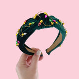 Green Velvet Christmas Light Knot Headband