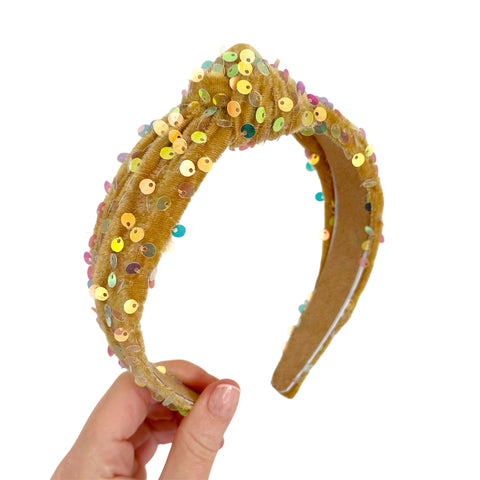 Gold Sequin Velvet Knot Headband