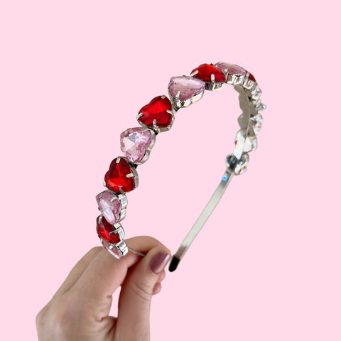 Red & Pink Jewel Heart Headband