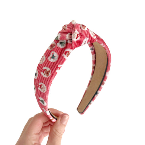 Red Christmas Print Velvet Knot Headband