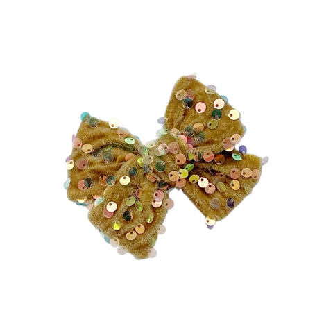 Gold Sequin Velvet Bow
