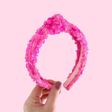 Bright Pink Sequin Knot Headband