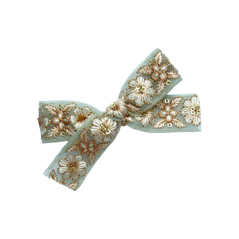 Mint Embroidered Sequin Ribbon Bow