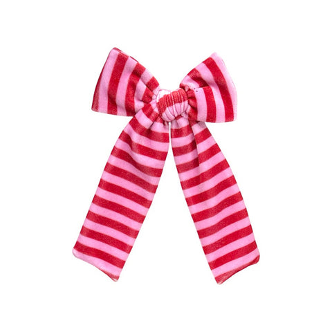 Red & Pink Stripe Velvet Longtail Bow