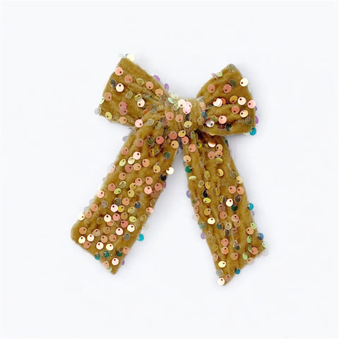 Gold Sequin Velvet Longtail Bow