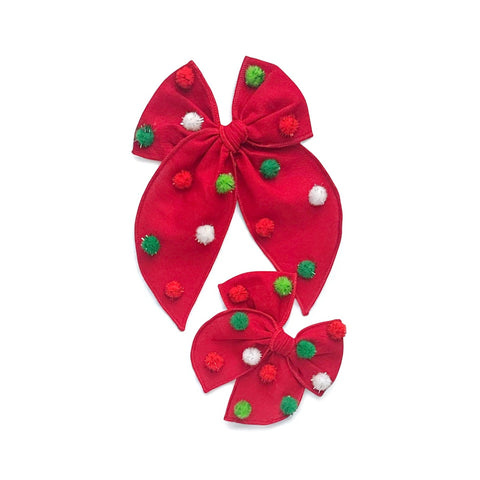 Red Christmas Pom Pom Fable Bow