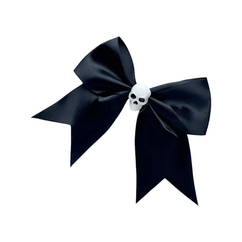 Black Satin Skull Bow