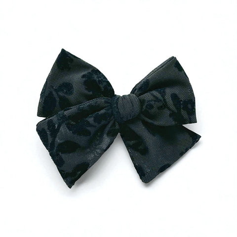 Black Tulle Velvet Floral Pinwheel Bow