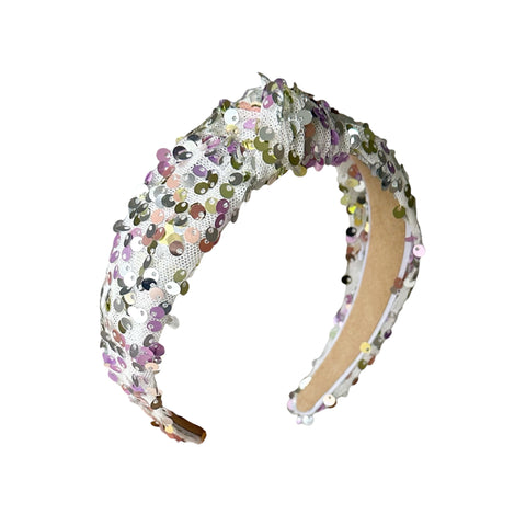 White Mesh Sequin Knot Headband