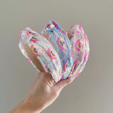 White Rainbow Sequin Knot Headband