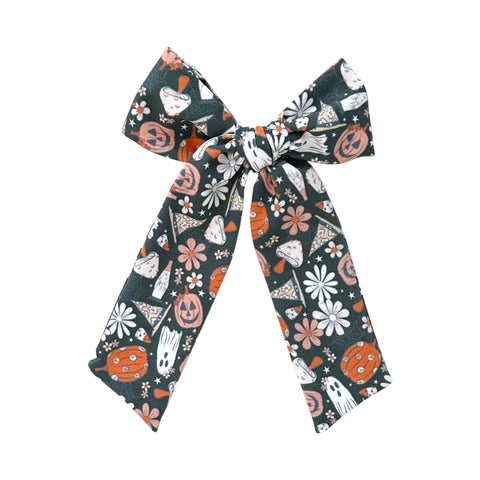 Black Halloween Print Longtail Bow